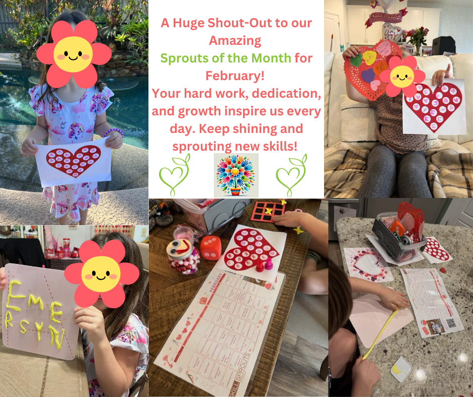 collage of sprouts of the month enjoying their SkillSprouts OT activity box 