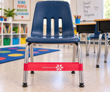 Red SkillSprouts OT SproutBand™ Chair Wiggle Band installed around the legs of a blue classroom chair.